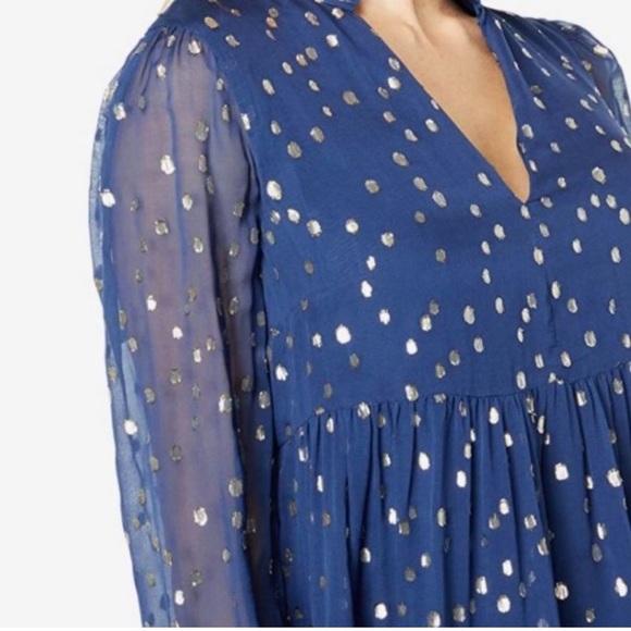 Lilly Pulitzer Sarita Silk Dress Navy Gold Metallic Silk Clip Size 10 - Picture 4 of 14